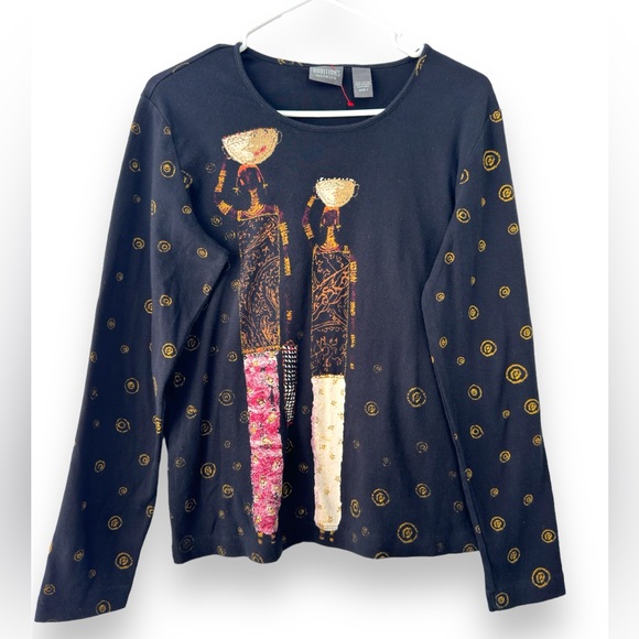 ADDITIONS By CHICOS Women African Graphics Top Medium Size 1 Jersey Tshirt - Picture 1 of 8